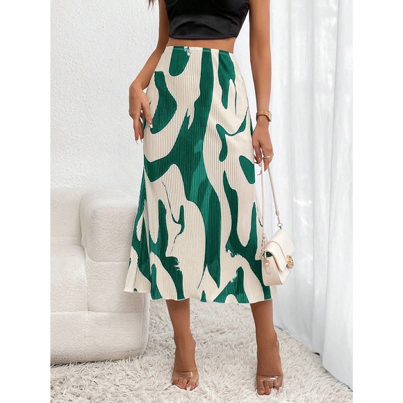 abstract Print Plisse Skirt small pleat midi skirt - Picture 4 of 12